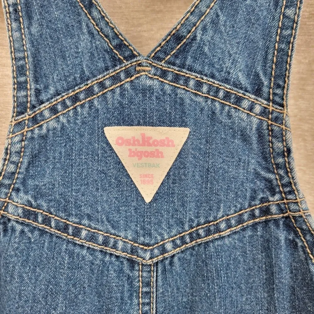 Oshkosh Vestbak Denim Blue Jean Kids Overalls Girls Pink Accents Size 2T